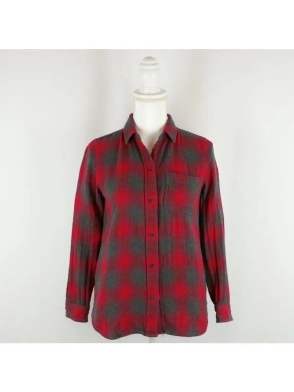Women's Red and Gray Plaid Button-Up Shirt